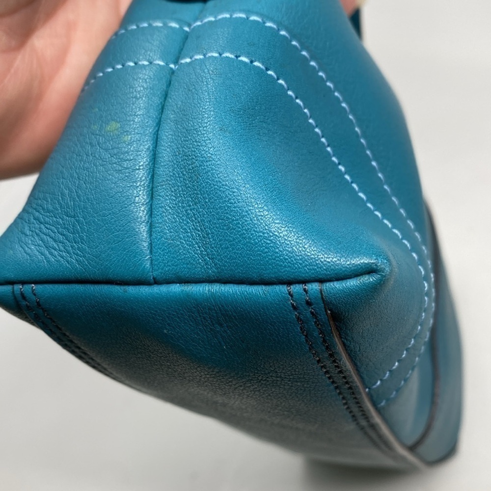 Vintage Y2K Coach Signature East West Demi Baguette Bag RARE Teal Blue color - Picture 10 of 16